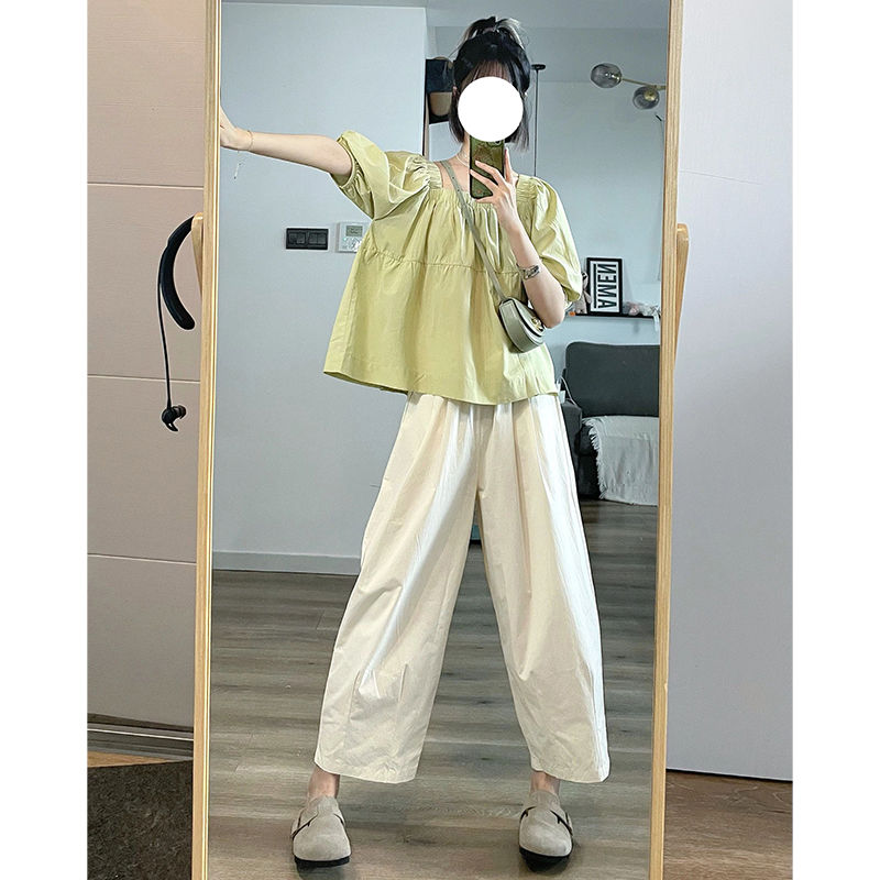 鹽系小清新休閒運動服套裝女夏季小個子短袖闊腿褲寬鬆百搭兩件套