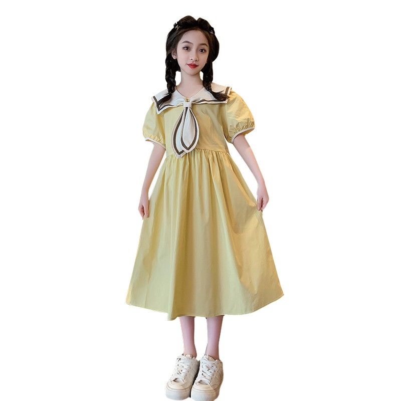 新款女童夏季校园风连衣裙韩版网红海军领中大童公主裙