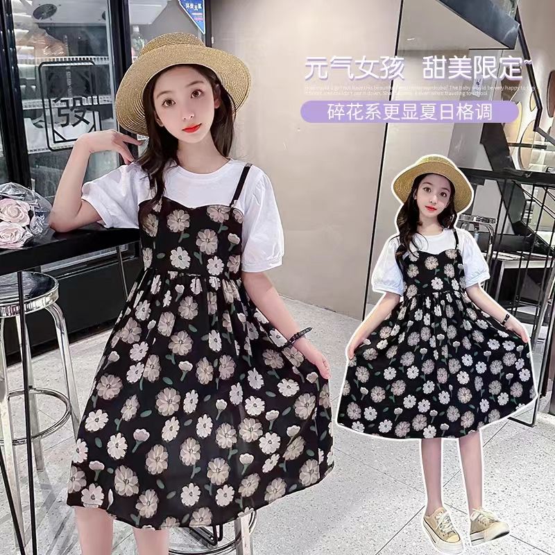 Girls Dress Summer 2023 New Style Korean Style Children's Summer Princess Dress Girls Floral Dress