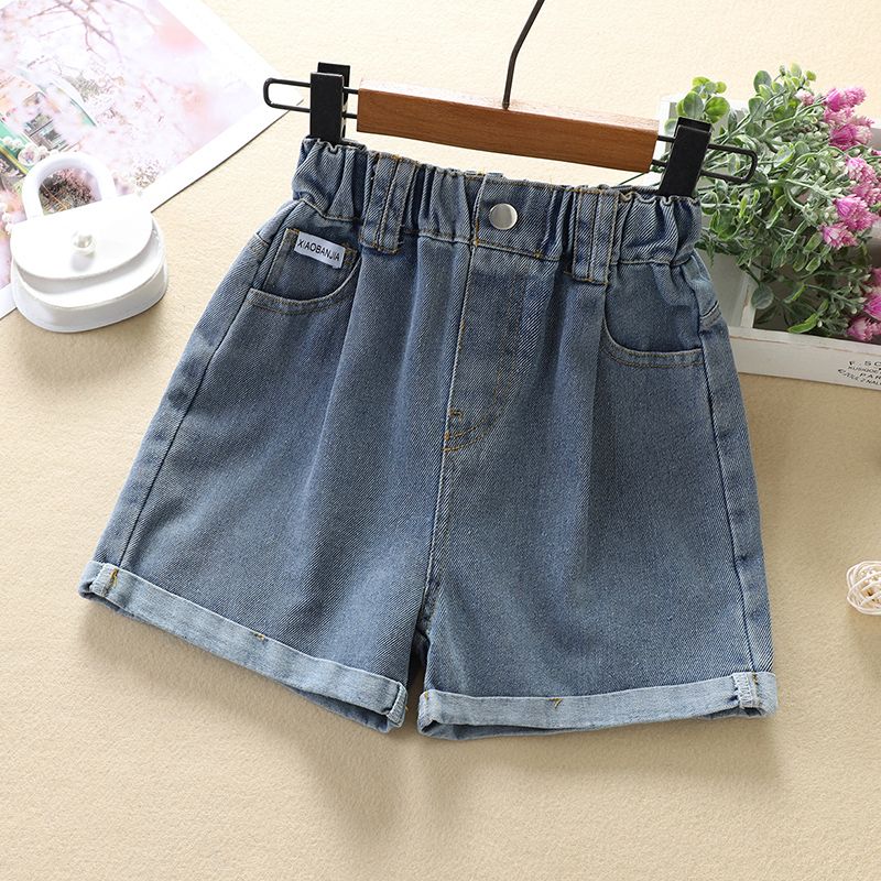 Girls floral shirt set summer little girl short-sleeved top fashionable denim shorts children's summer two-piece set