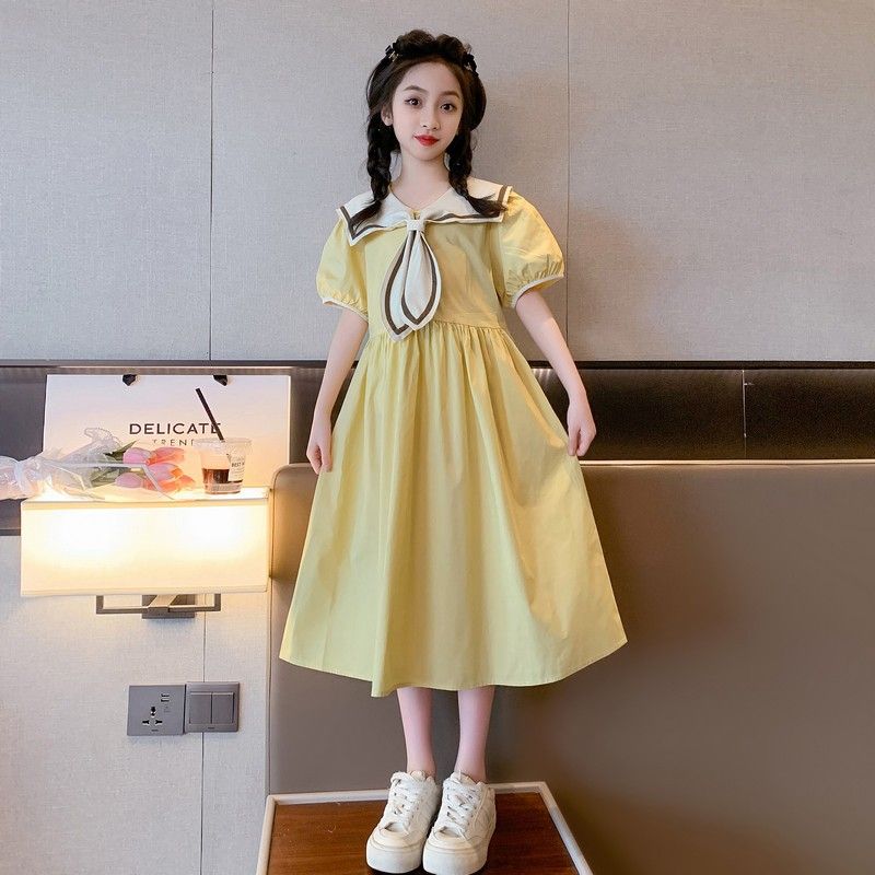 新款女童夏季校园风连衣裙韩版网红海军领中大童公主裙