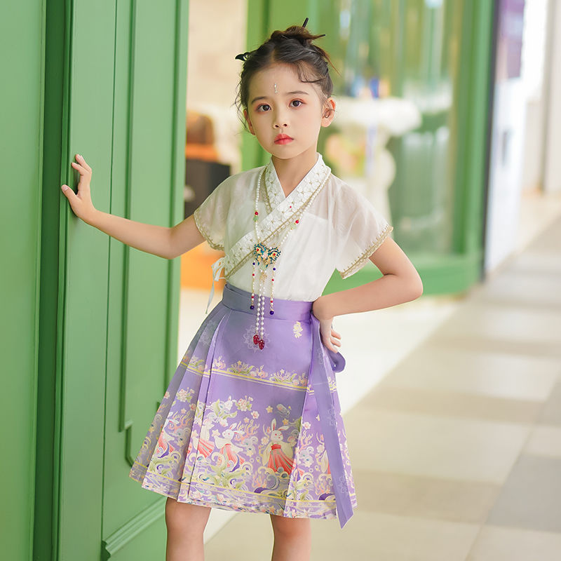 Girls' Horse Face Skirt Hanfu Summer Children's Suit Ancient Style Summer Ming-made Ancient Costume  New National Style Skirt