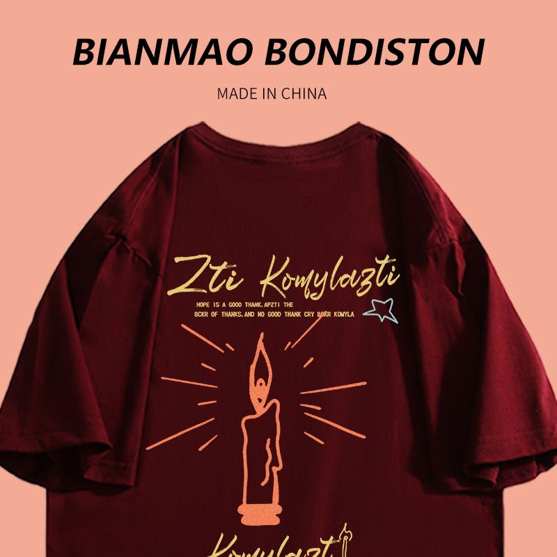 Vintage summer new fun cartoon girlfriends wear Japanese Hong Kong style wine red sweet short-sleeved T-shirt top