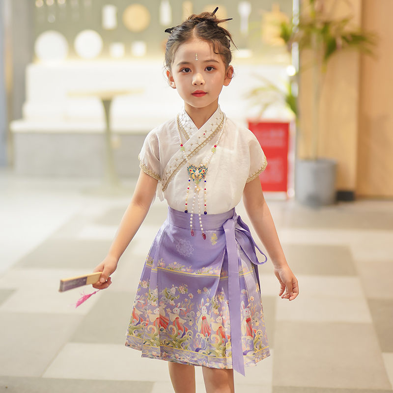 Girls' Horse Face Skirt Hanfu Summer Children's Suit Ancient Style Summer Ming-made Ancient Costume  New National Style Skirt