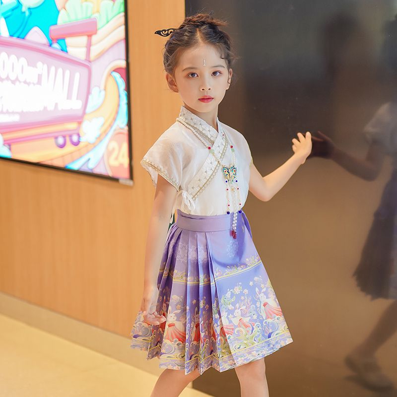 Girls' Horse Face Skirt Hanfu Summer Children's Suit Ancient Style Summer Ming-made Ancient Costume  New National Style Skirt