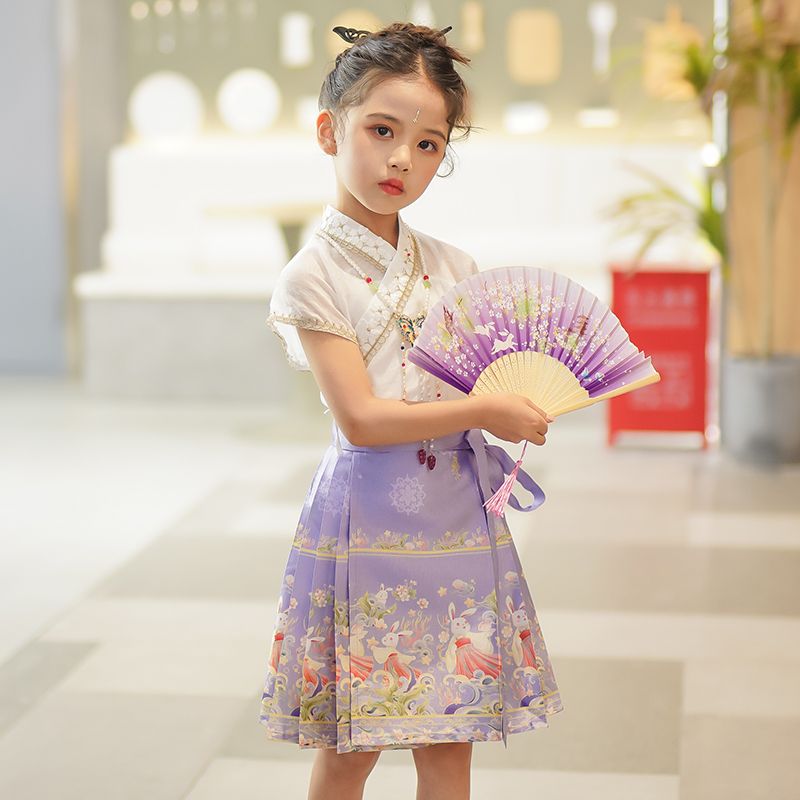 Girls' Horse Face Skirt Hanfu Summer Children's Suit Ancient Style Summer Ming-made Ancient Costume  New National Style Skirt