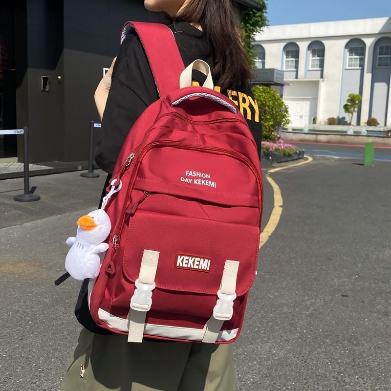 初中帥氣拼色雙肩包男大容量高中森系新款書包小學生學院風背包女
