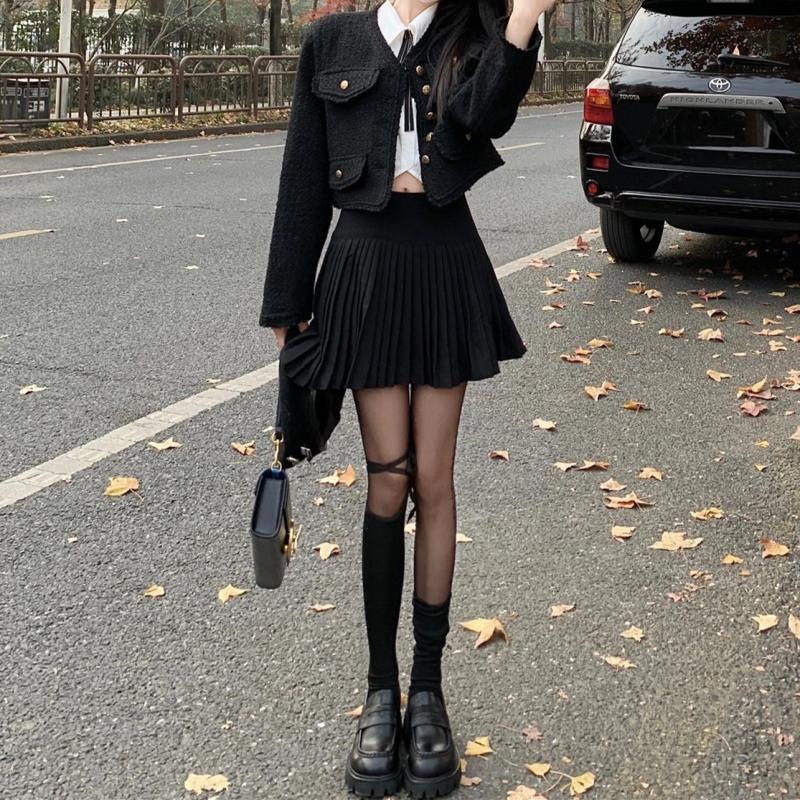 大碼黑色百褶裙短裙女2023夏季小個子高腰顯瘦胖m遮肚a字半身裙子