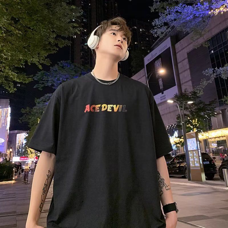 夏季薄款純棉inst恤男圓領潮牌港風男生五分半截袖潮流冷淡風