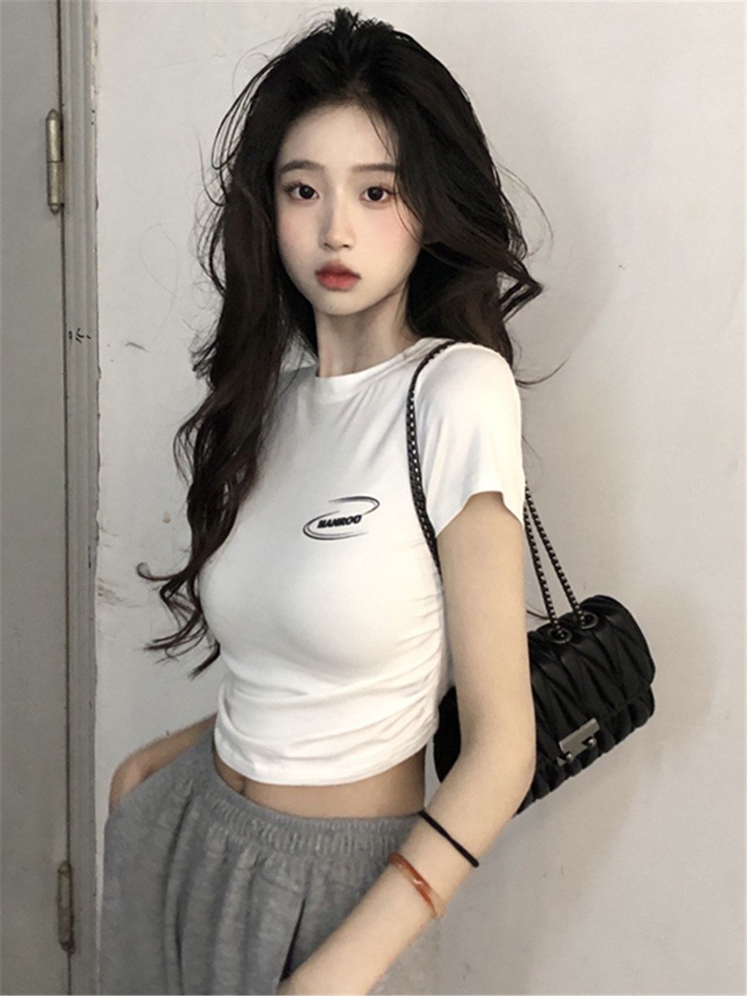 [Positive shoulder pure cotton] white short-sleeved t-shirt women's summer hot girl slim fit irregular umbilical crop top