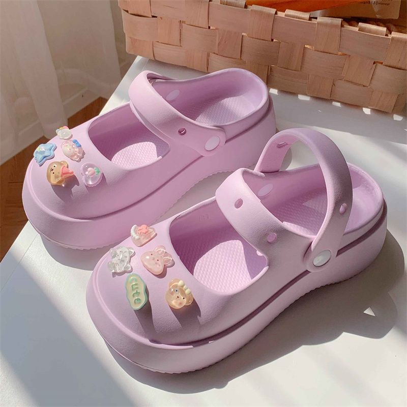 Mary Jane slippers women's summer outside wear stepping on feces feeling non-slip thick bottom  new hole shoes Baotou half drag sandals