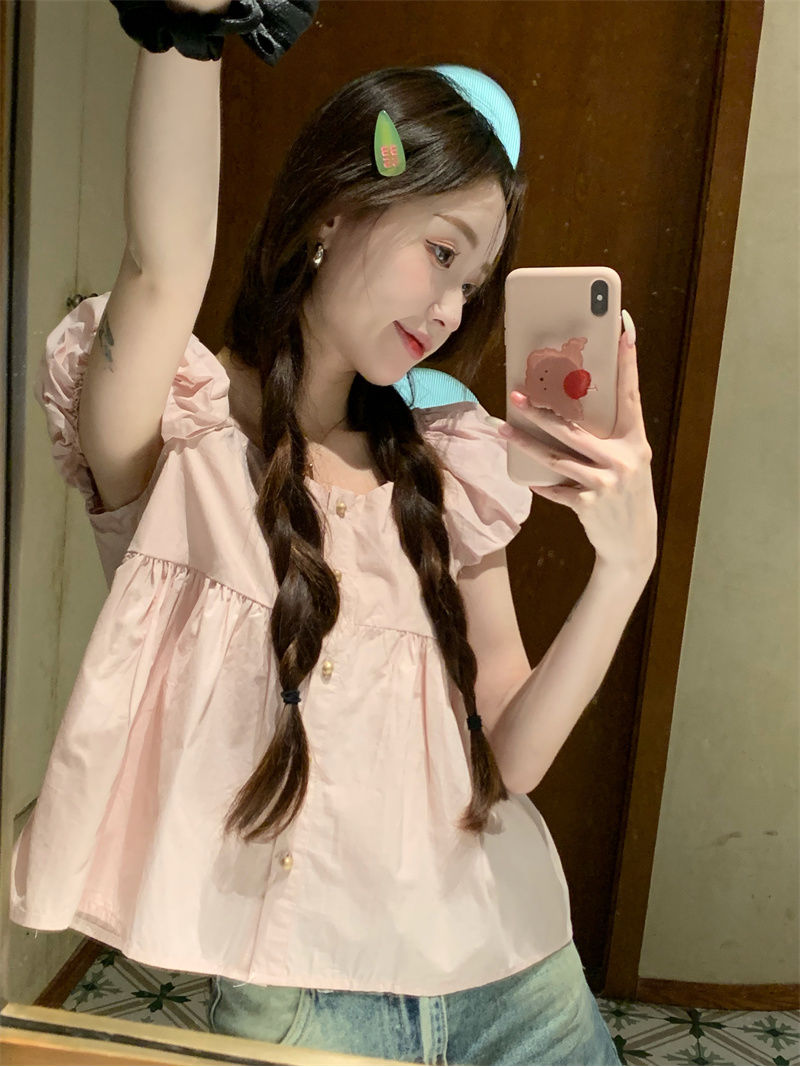 韓版甜美百搭設計感小眾獨特别致方領溫柔無袖襯衫上衣女夏季新款