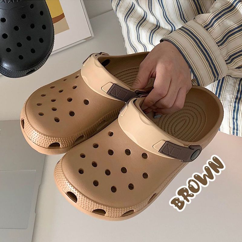 Thick-soled personality trendy brand color belt student hole shoes couple fashion all-match outerwear non-slip beach shoes women summer