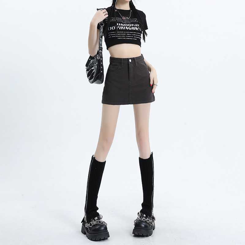 YSYOURS dark gray high waist denim short skirt for women summer  new slim hot girl A-line hip skirt