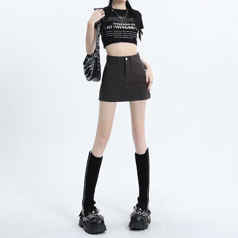 YSYOURS dark gray high waist denim short skirt for women summer 2023 new slim hot girl A-line hip skirt