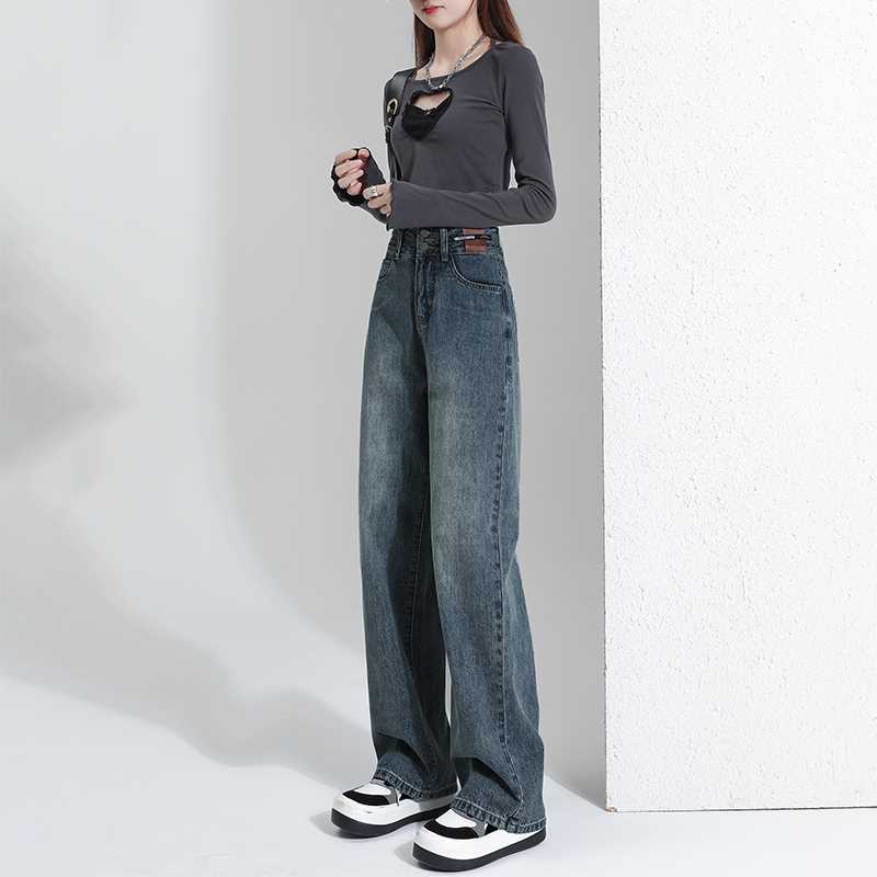 YSYOURS復古直筒牛仔褲女秋季百搭2023年新款高腰寬鬆顯瘦拖地褲