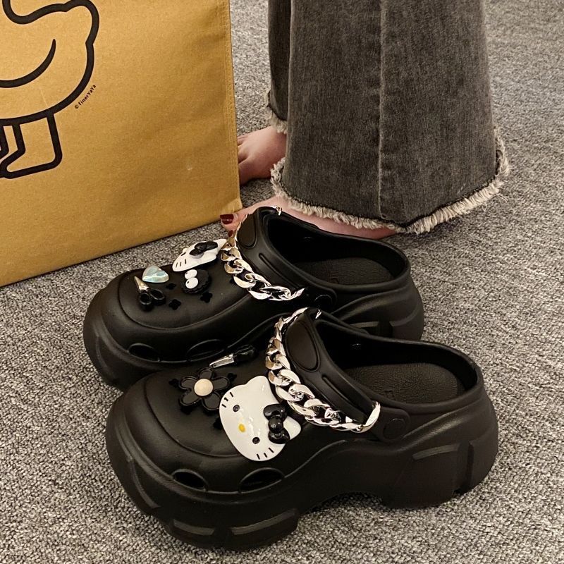 Detachable ultra-thick bottom hole shoes women's summer outer wear 2023 new heightened anti-slip deodorant sandals and slippers women