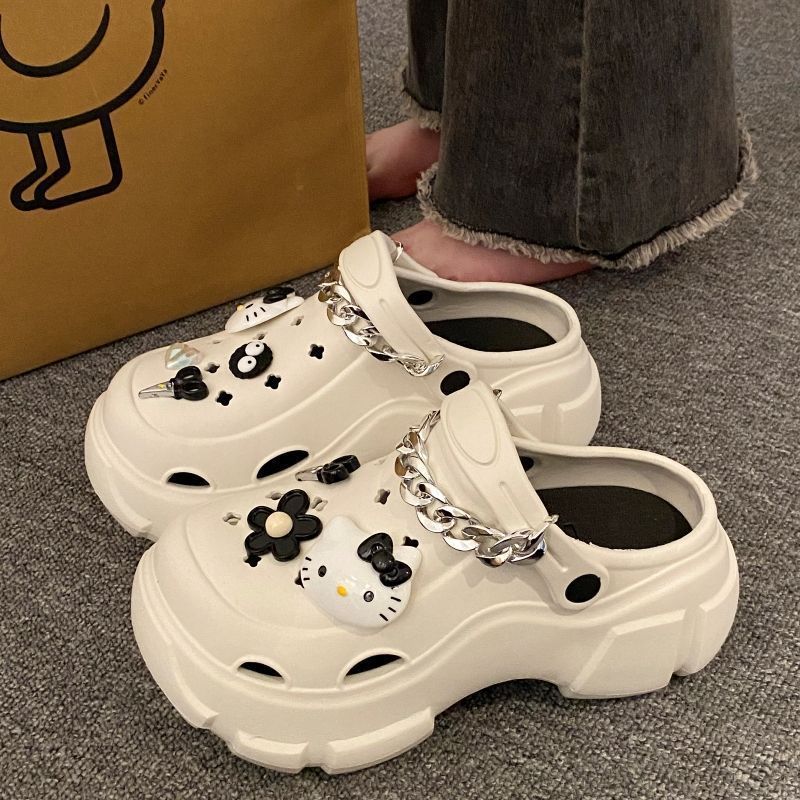 Detachable ultra-thick bottom hole shoes women's summer outer wear 2023 new heightened anti-slip deodorant sandals and slippers women