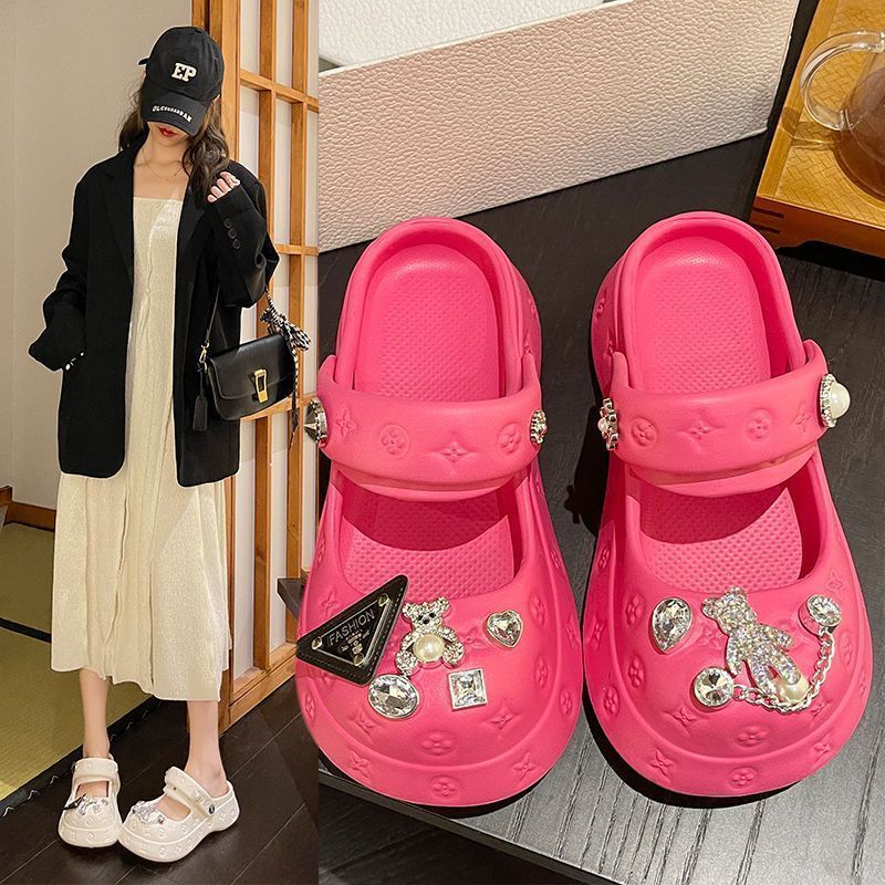 Hole shoes female ins tide cute cartoon sandals summer non-slip thick-soled beach shoes outerwear fashion Baotou slippers