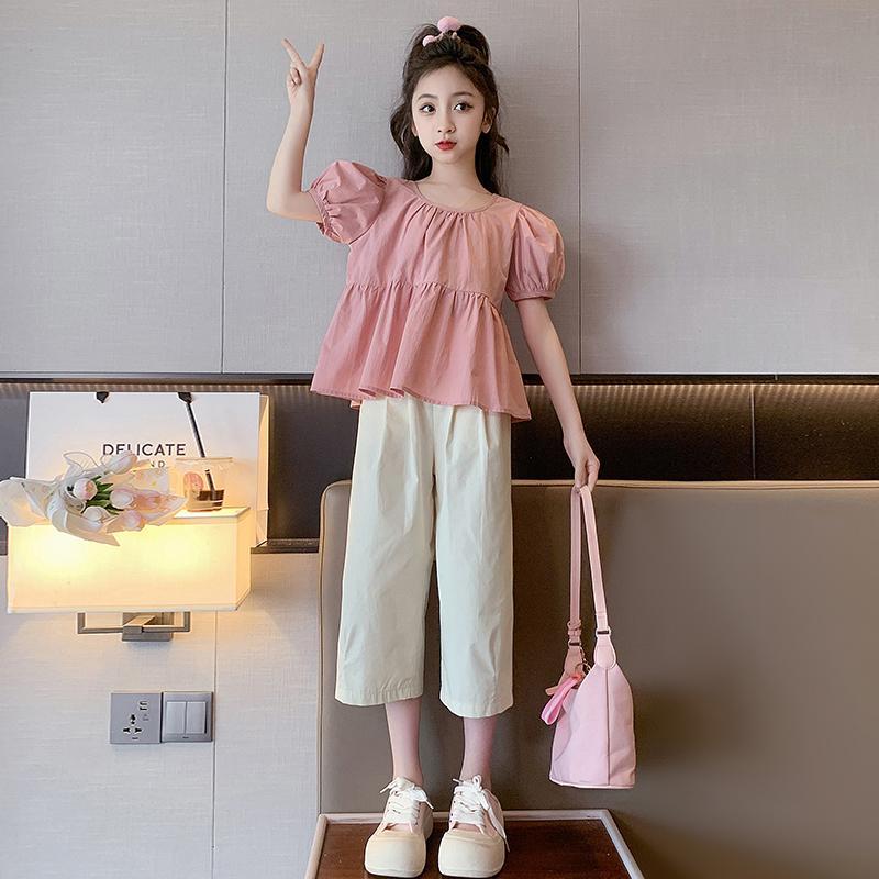 女童套裝夏季2023新款兒童薄款韓版洋氣女大童寬鬆休閒夏裝兩件套
