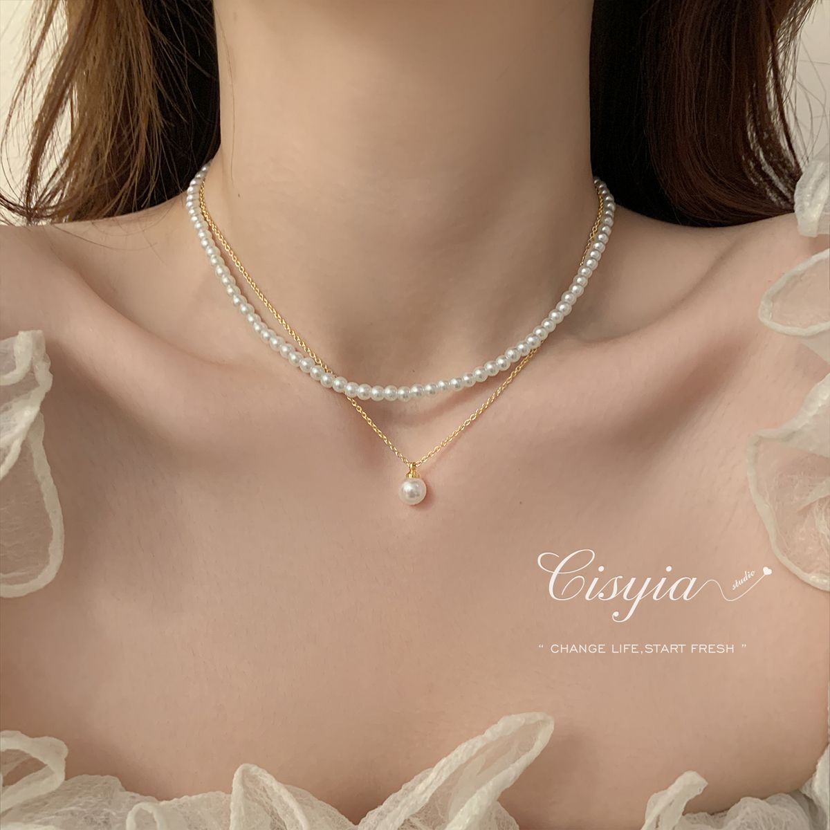 珍珠項鍊頸鏈女款輕奢高級設計感小眾鎖骨鏈choker2023新款