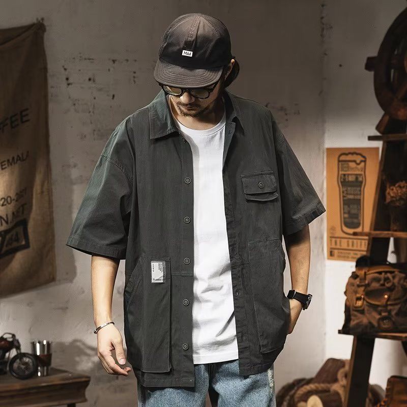 標準時尚簡約春季潮五分袖文藝襯衫氣質男青春流行潮流新款日系