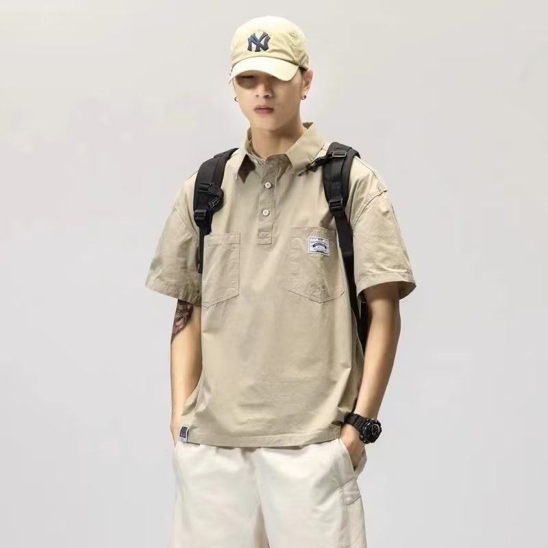 青春流行2023氣質POLO衫ins潮五分袖百搭文藝新款夏季標準男潮流