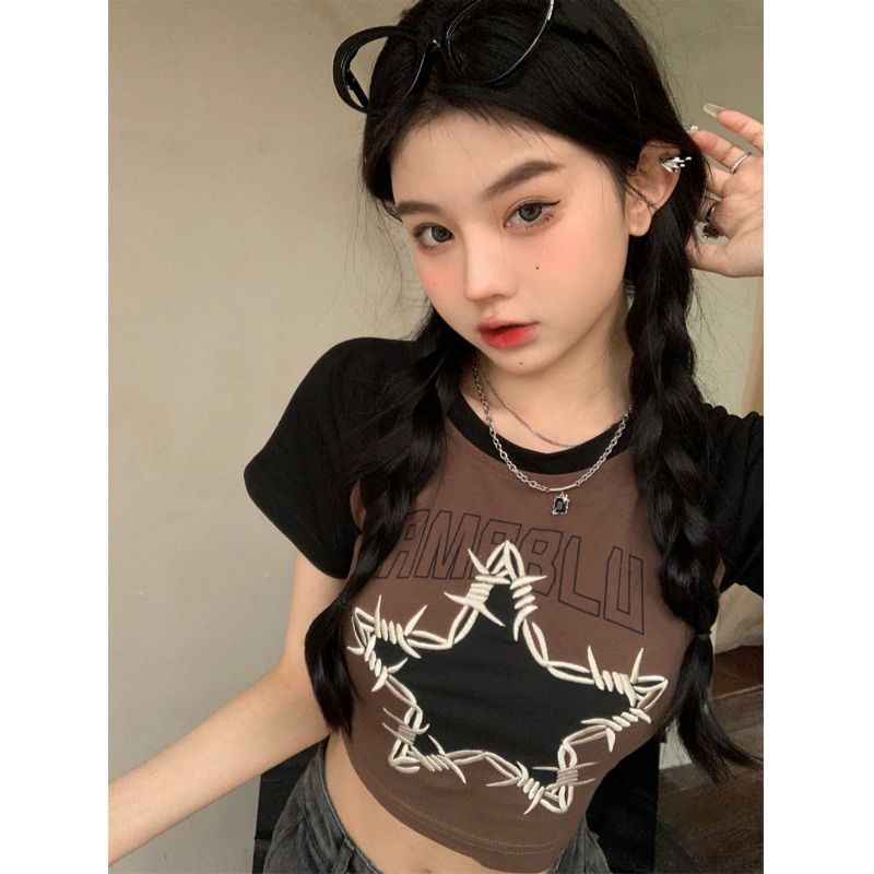 VIBRATE American retro color star short-sleeved T-shirt women's summer 2023 new hot girl short top