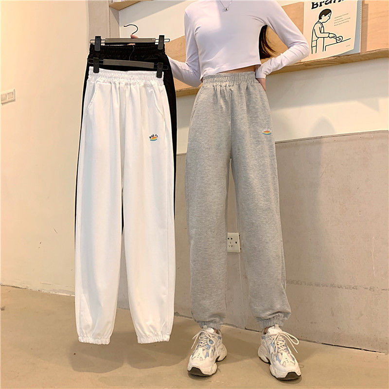 Cotton casual harem pants women's autumn and winter women's sports pants 2023 Korean version of ins tide beamed feet high waist pants