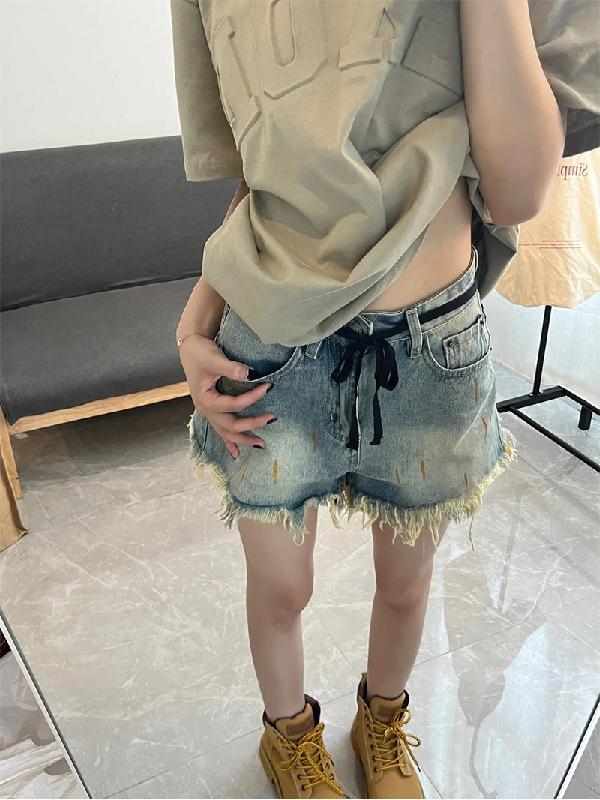 復古美式牛仔短褲女做舊設計感小眾大碼胖MM牛仔褲a字小個子褲子