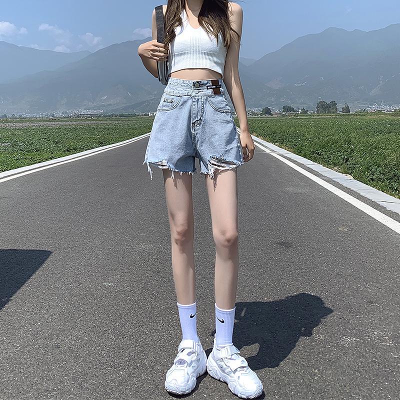 超高腰牛仔短褲女夏季2023新款寬鬆大碼闊腿顯瘦a字辣妹超短熱褲