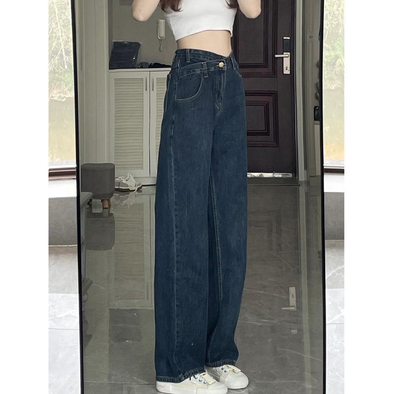 大碼胖MM闊腿牛仔褲女秋冬復古美式高街高腰小個子寬鬆直筒拖地褲