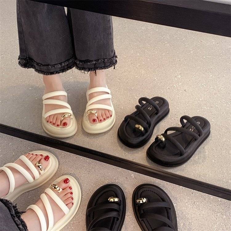 套趾拖鞋女外穿2023年夏季新款超火復古百搭小個子厚底洋氣涼拖鞋