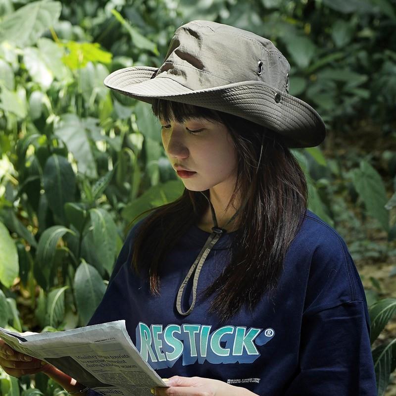 Japanese large brim drawstring sun protection fisherman's hat women's summer outdoor breathable mountain camping sunshade mountaineering fishing hat for men