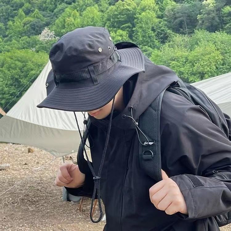 Camping fisherman hat men's spring and summer thin travel sunshade cowboy hat large brim women's outdoor sun protection fishing and hiking hat
