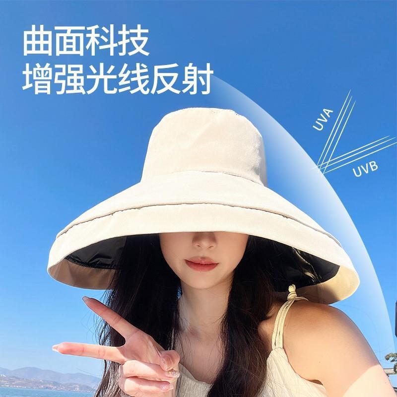 日本黑胶防晒帽子女夏季可折叠大帽檐遮阳渔夫帽防紫外线uv太阳帽