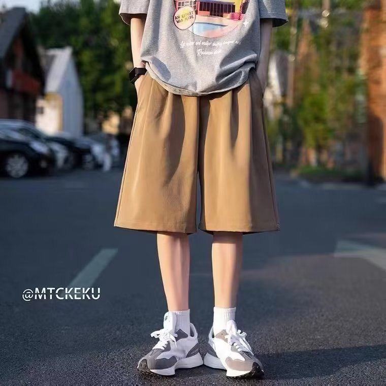 短褲男夏季薄款顯瘦美式短褲寬鬆直筒五分褲簡約潮流純色休閒褲子