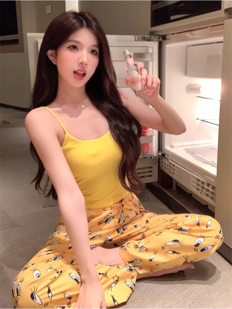 純欲風短款性感吊帶小背心女夏季辣妹黃色無袖內搭打底衫上衣外穿