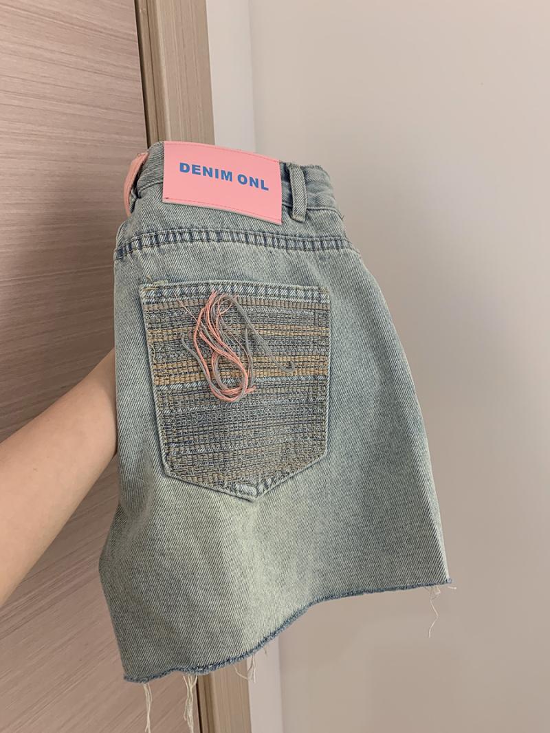 甜辣牛仔短褲女夏天高腰大碼口袋刺繡流蘇破洞a字設計感小眾褲子