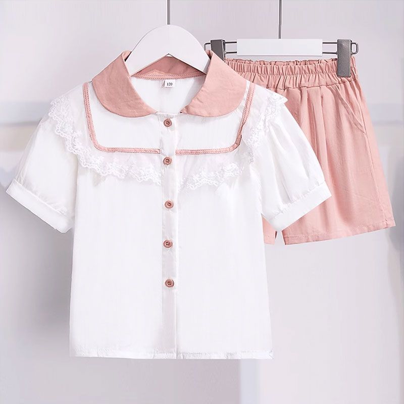 Girls Summer Shirt Set  Summer Style New Style Fashionable Girls Lace Top Shorts