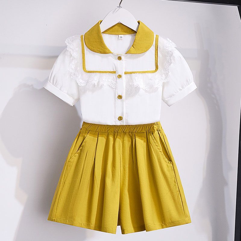 Girls Summer Shirt Set  Summer Style New Style Fashionable Girls Lace Top Shorts