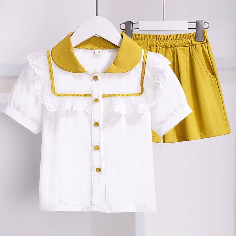 Girls Summer Shirt Set  Summer Style New Style Fashionable Girls Lace Top Shorts