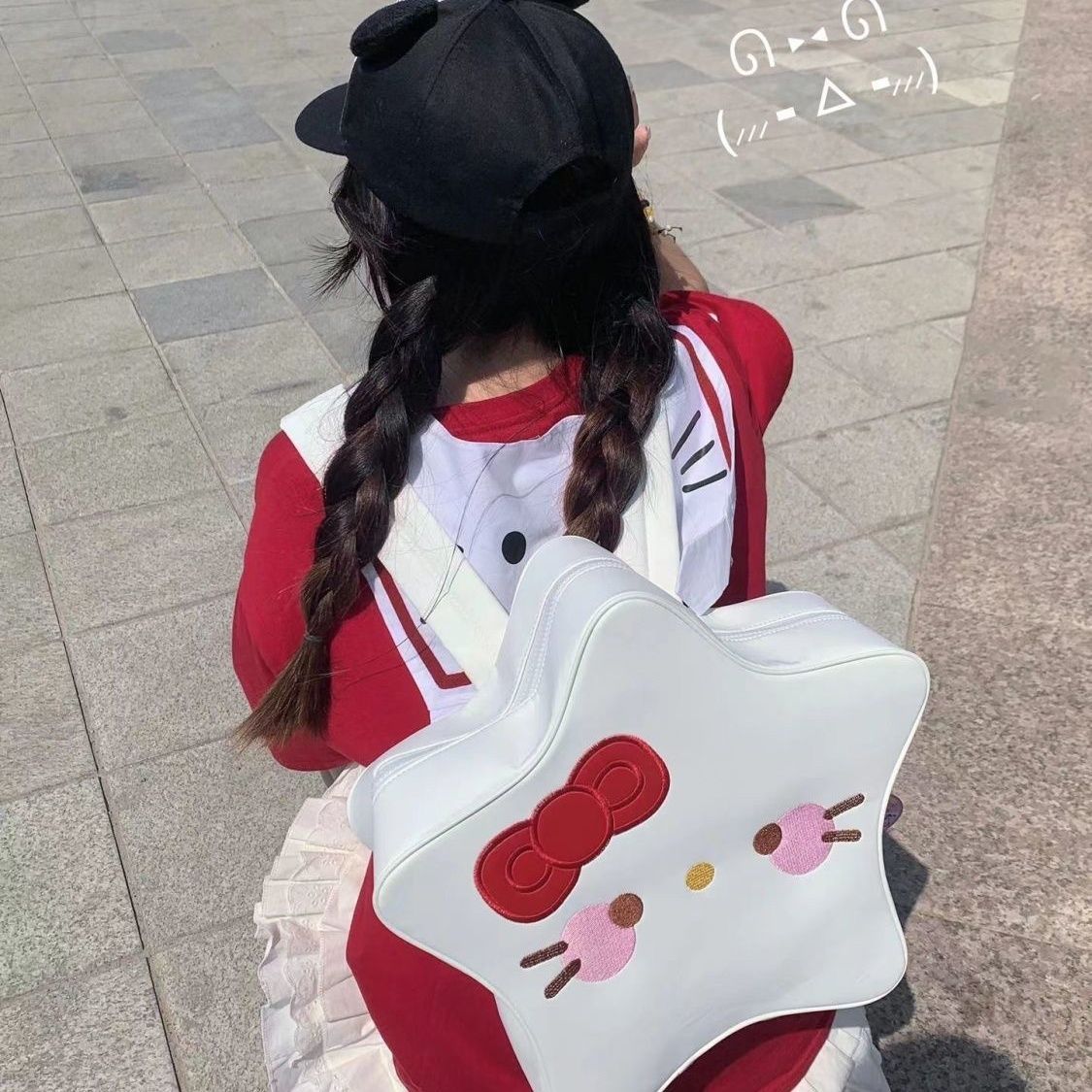 hellokitty星星包可愛小眾童趣百搭時尚星星pu皮雙肩女上課通勤包