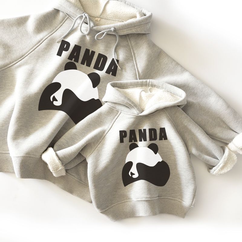 秋装新款长袖厚棉T 卡通熊猫子装套头休闲上衣一家三口母子母女
