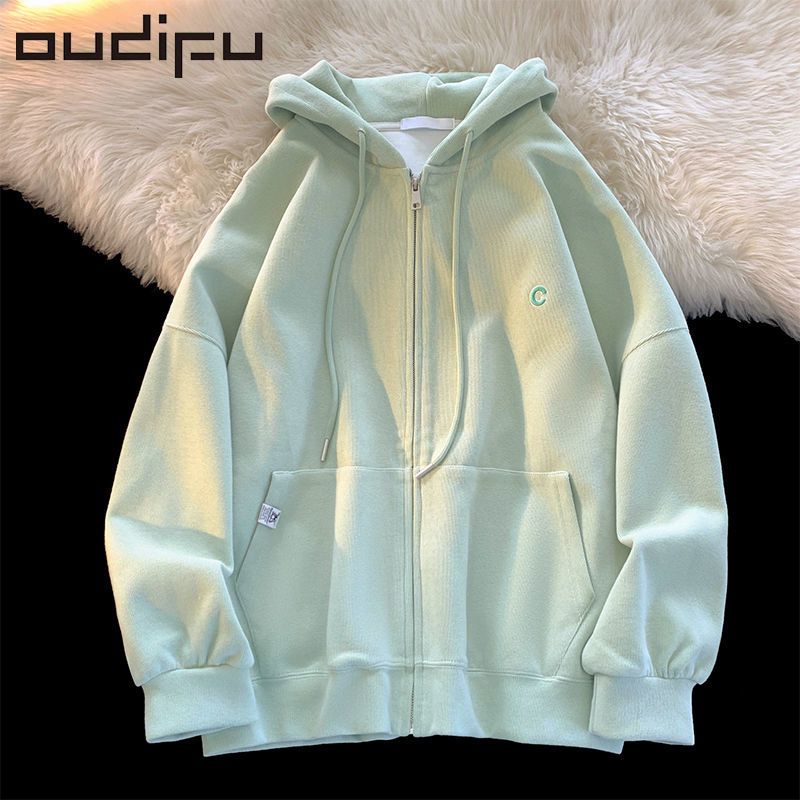 OUDIFU100%純棉衛衣女2023秋冬新款寬鬆bf慵懶風學生情侶長袖上衣