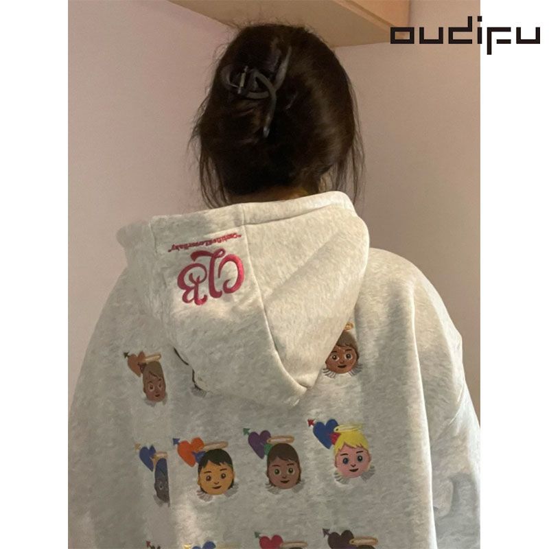 OUDIFU純棉衛衣女潮ins秋冬2023年新款情侶百搭國潮長袖學生外套