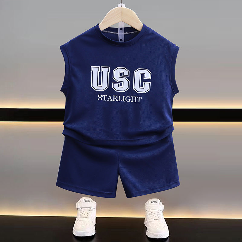 Summer children's sleeveless broad shoulder vest set quick-drying shorts for boys and girls two-piece set