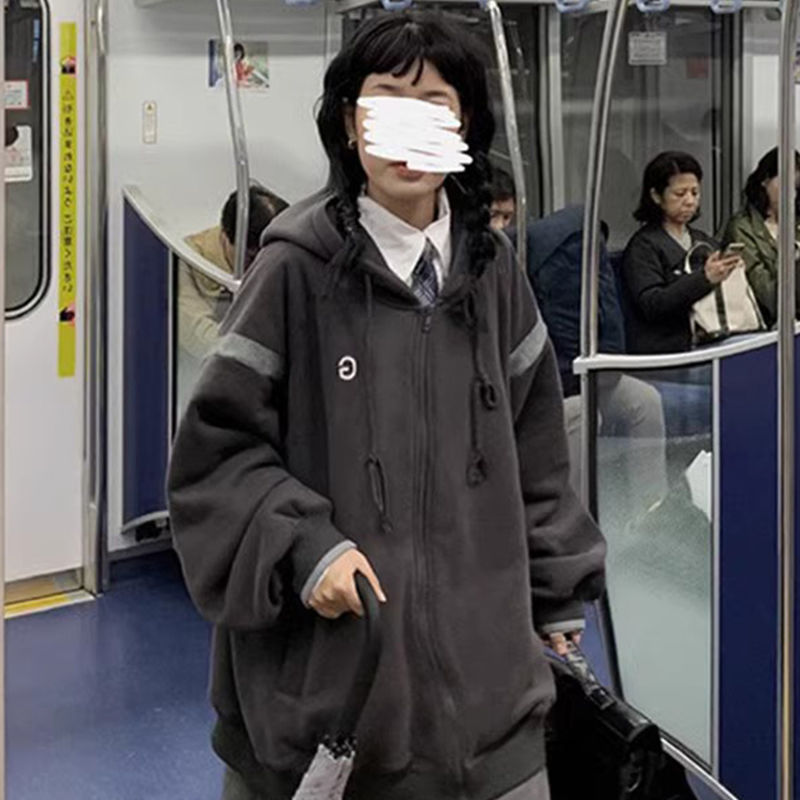 100%重磅純棉日系開衫衛衣女2023春秋薄款設計感慵懶寬鬆外套連帽