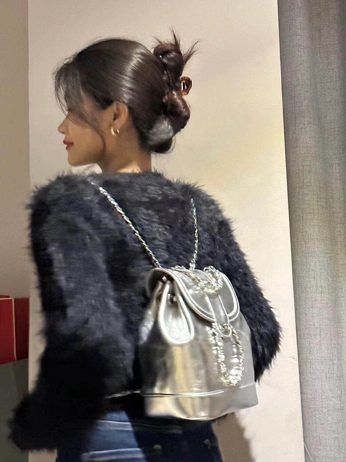 小香風鏈條雙肩包女2023新款ins超火小背包學生流行油蠟皮單肩包