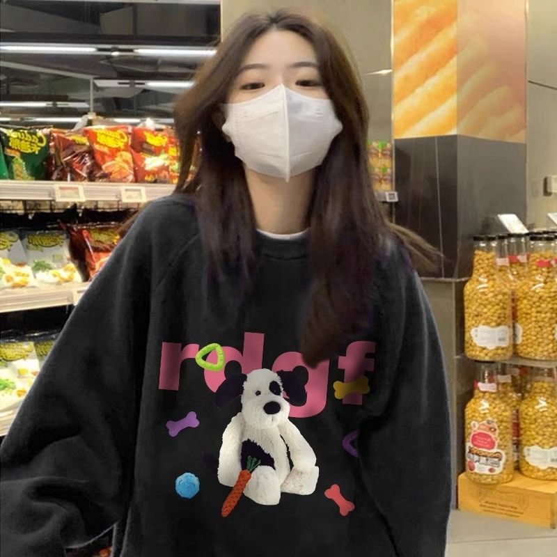 100%重磅純棉衛衣女寬鬆韓系慵懶2023春秋薄款小眾oversize上衣潮